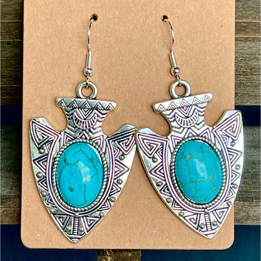 New Turquoise and silver arrowhead earrings